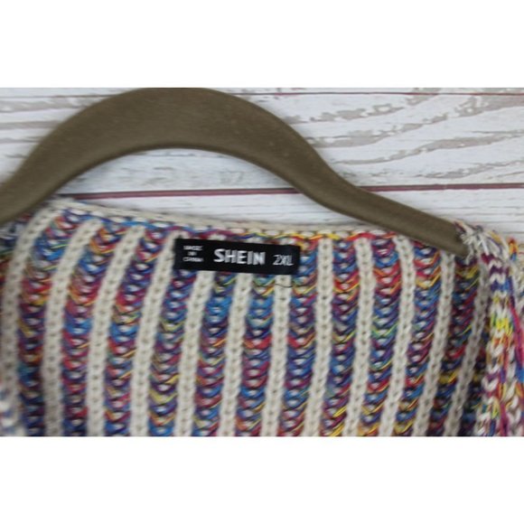 Shein Sweater Multicolor Rainbow V Neck Chunky Knit Size 2XL - Picture 2 of 7